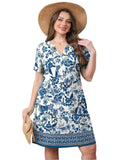 Women's Mini Dress with V-Neck and Printed Panels