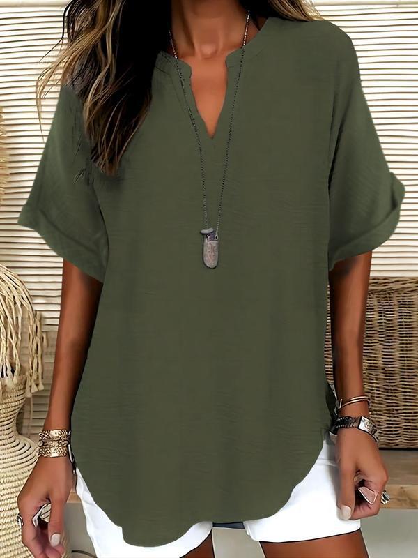 Rosamund | Notched-Neck Soft-Touch Blouse