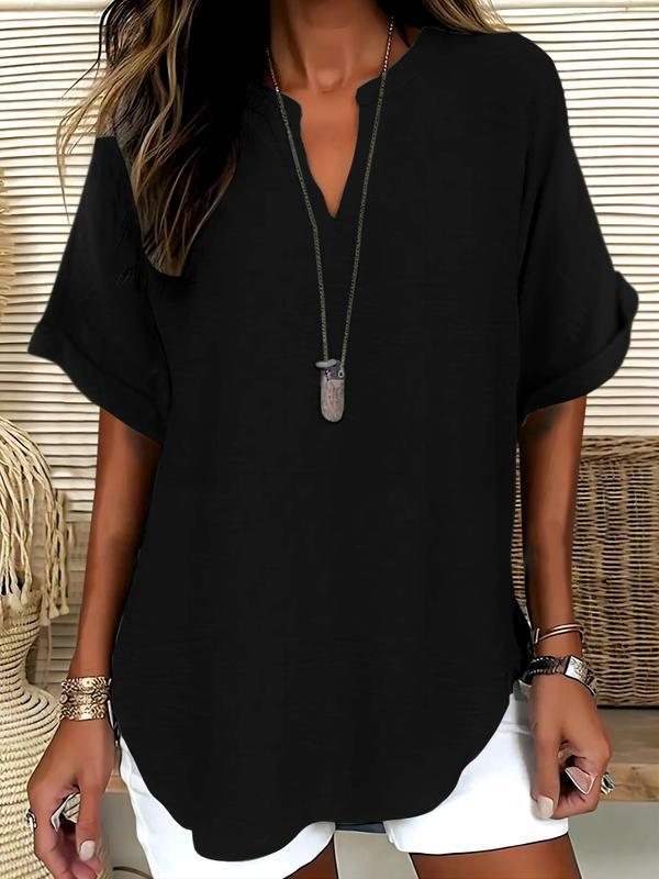 Rosamund | Notched-Neck Soft-Touch Blouse