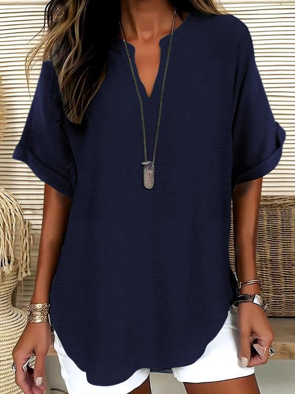 Rosamund | Notched-Neck Soft-Touch Blouse