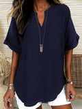 Rosamund | Notched-Neck Soft-Touch Blouse