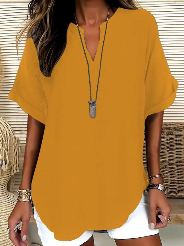 Rosamund | Notched-Neck Soft-Touch Blouse