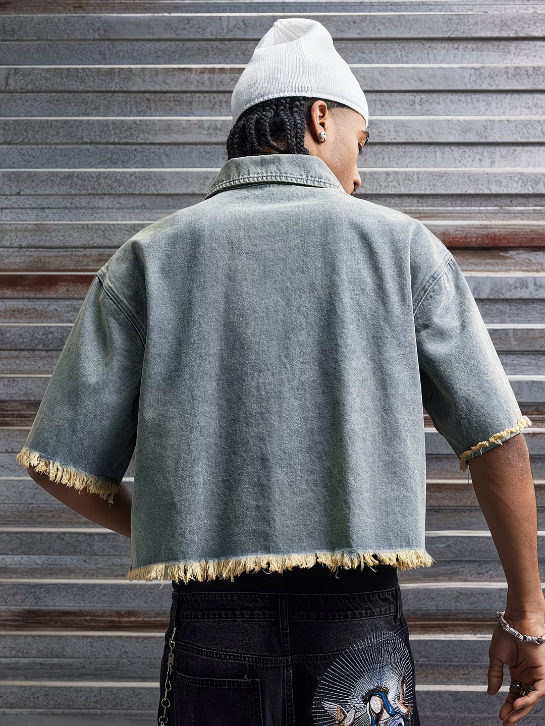 Men’s Cropped Shirt with Frayed Accents