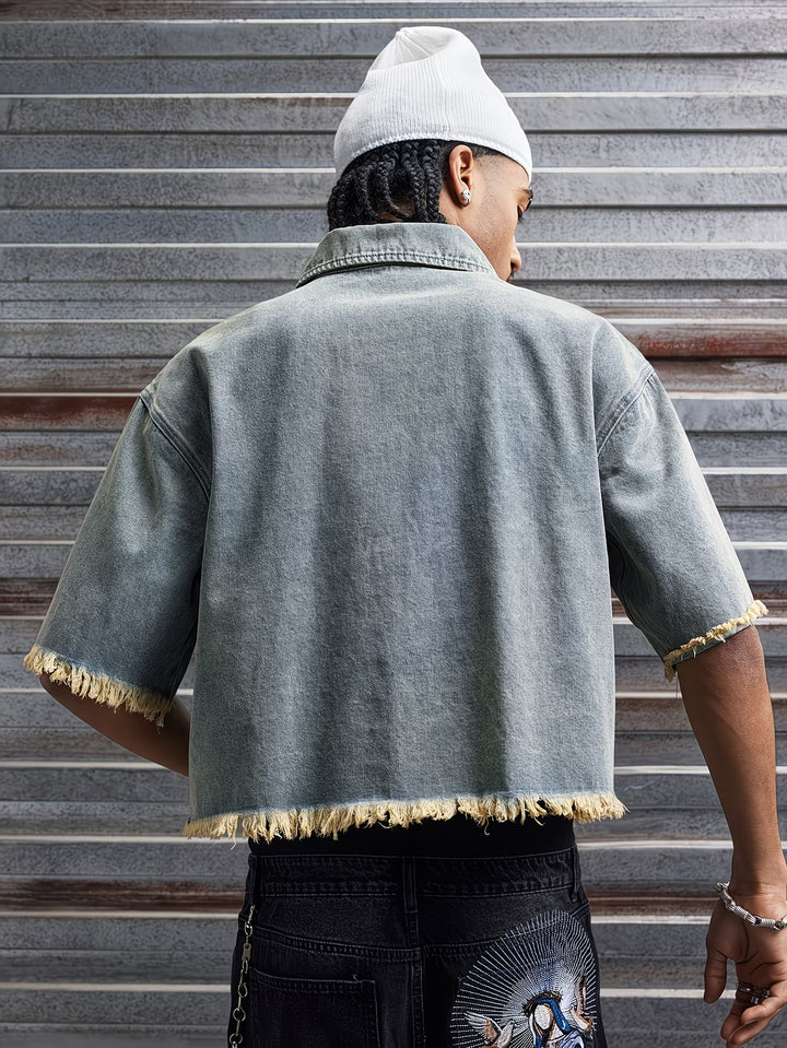 Men’s Cropped Shirt with Frayed Accents