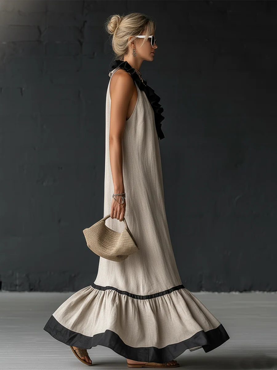Vivienne | Ruffled Colour-Block Maxi Dress