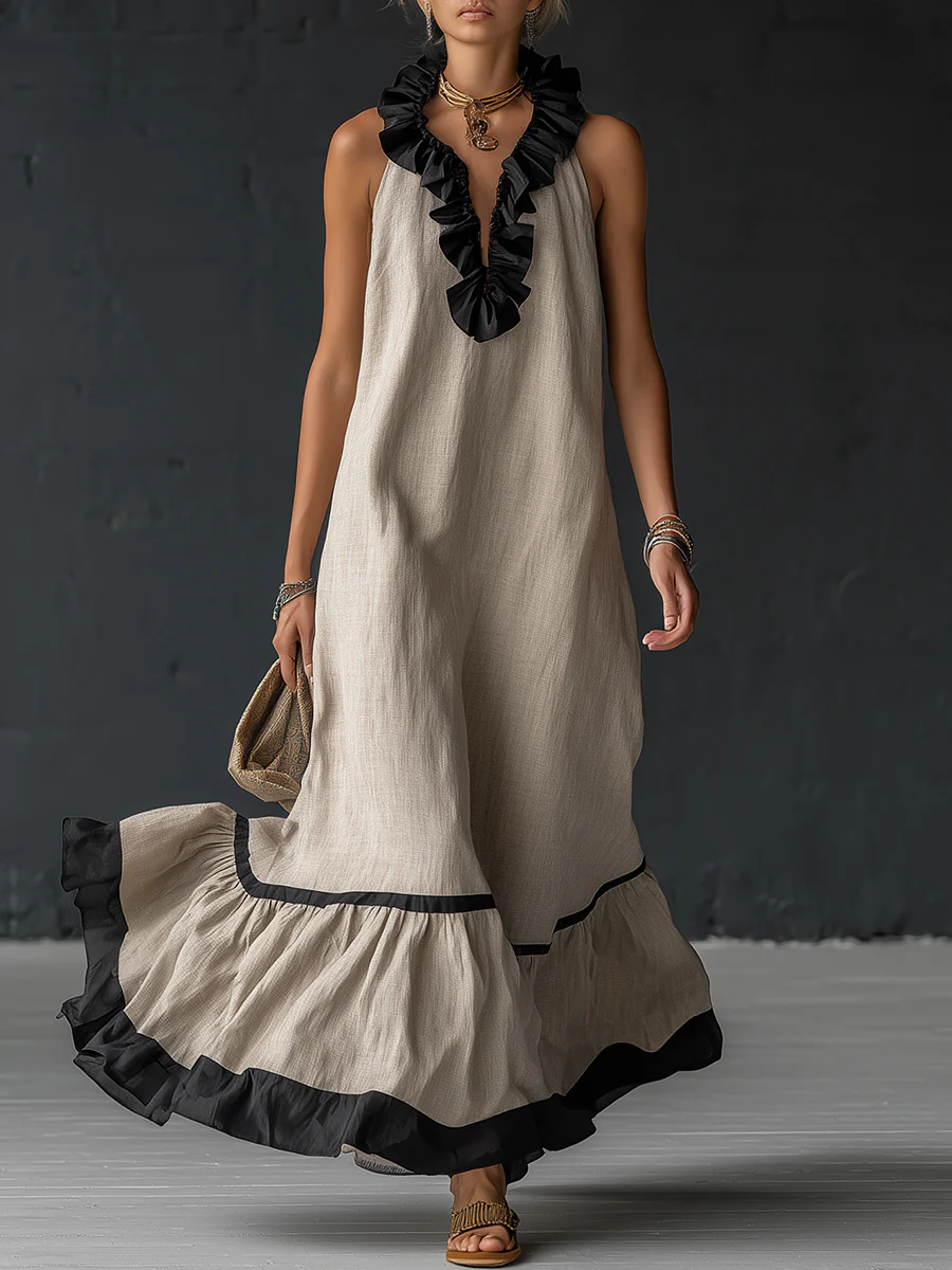 Vivienne | Ruffled Colour-Block Maxi Dress