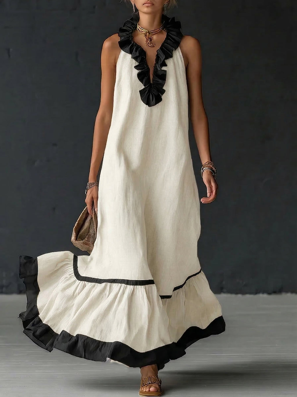 Vivienne | Ruffled Colour-Block Maxi Dress