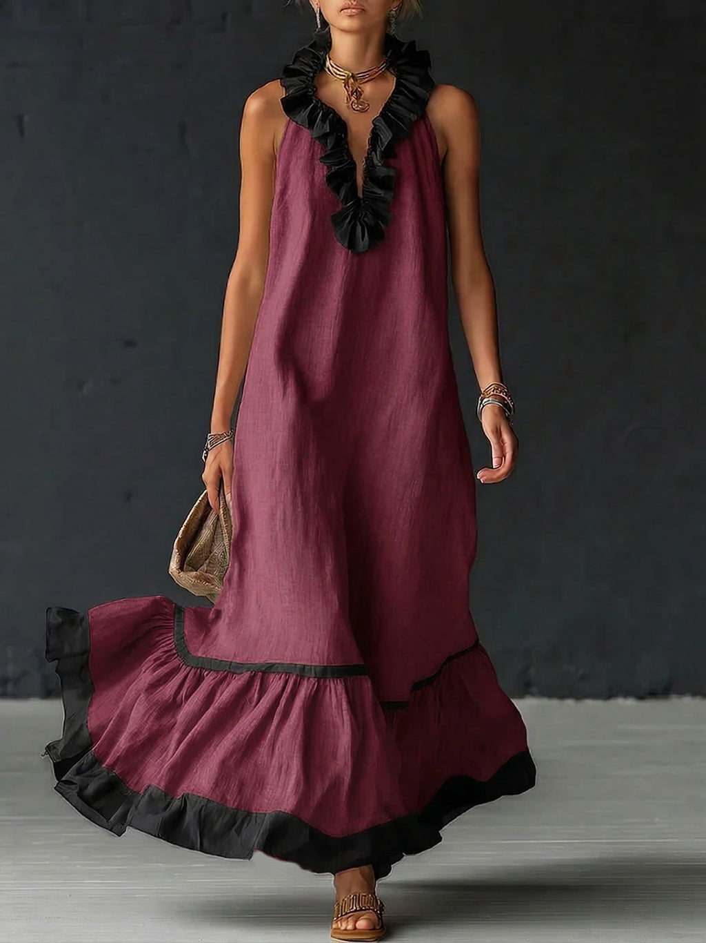 Vivienne | Ruffled Colour-Block Maxi Dress