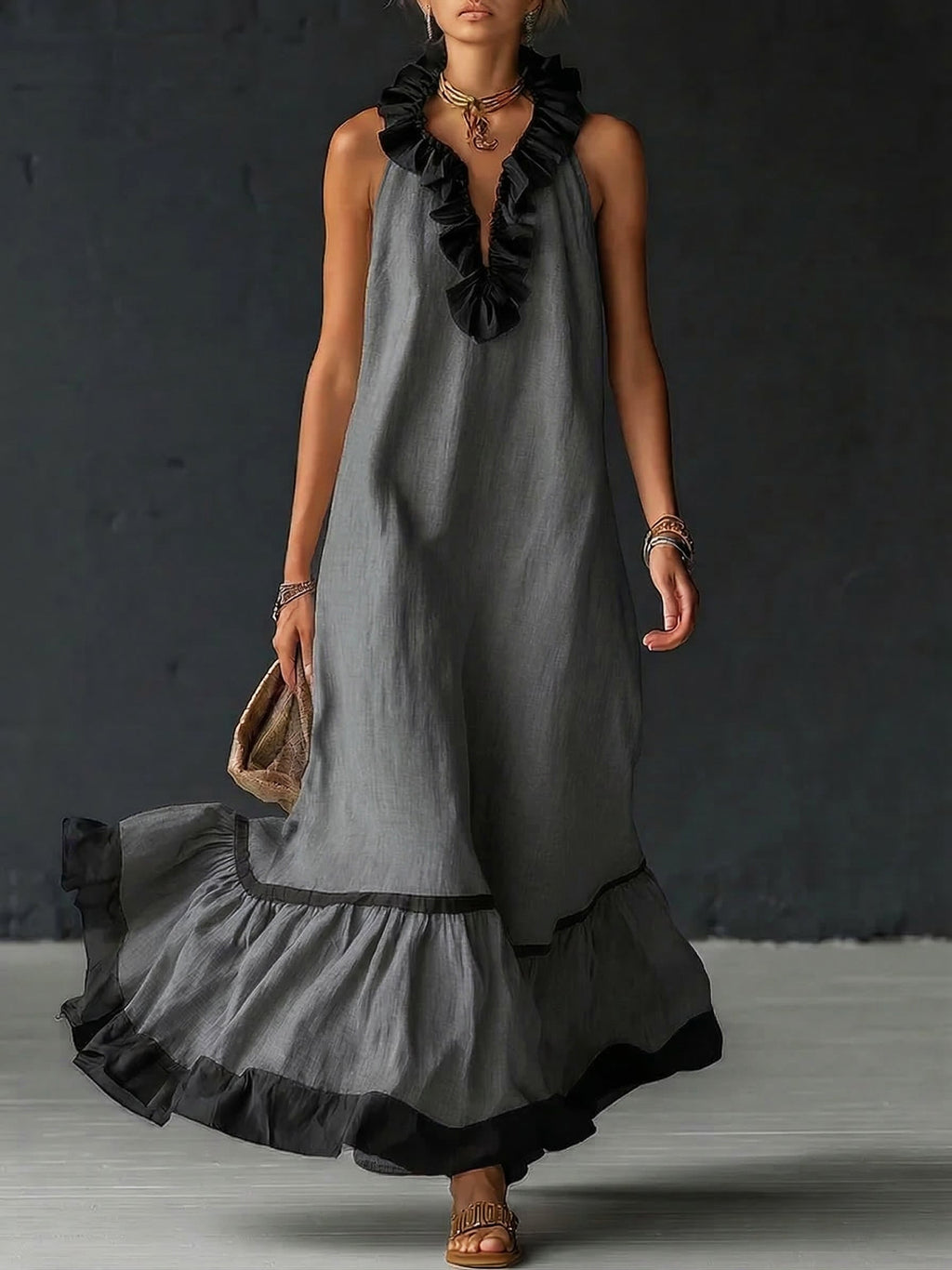 Vivienne | Ruffled Colour-Block Maxi Dress