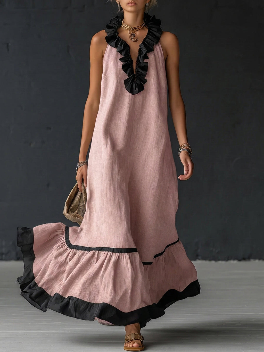 Vivienne | Ruffled Colour-Block Maxi Dress