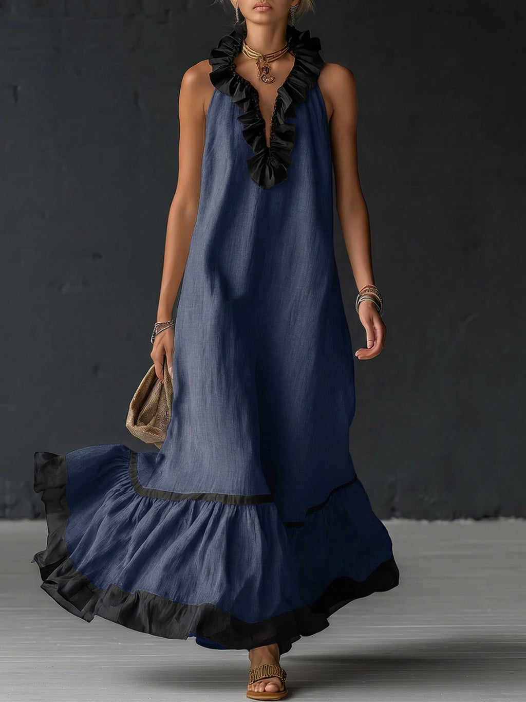 Vivienne | Ruffled Colour-Block Maxi Dress
