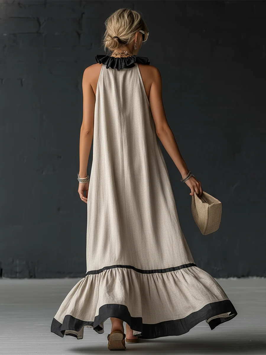 Vivienne | Ruffled Colour-Block Maxi Dress