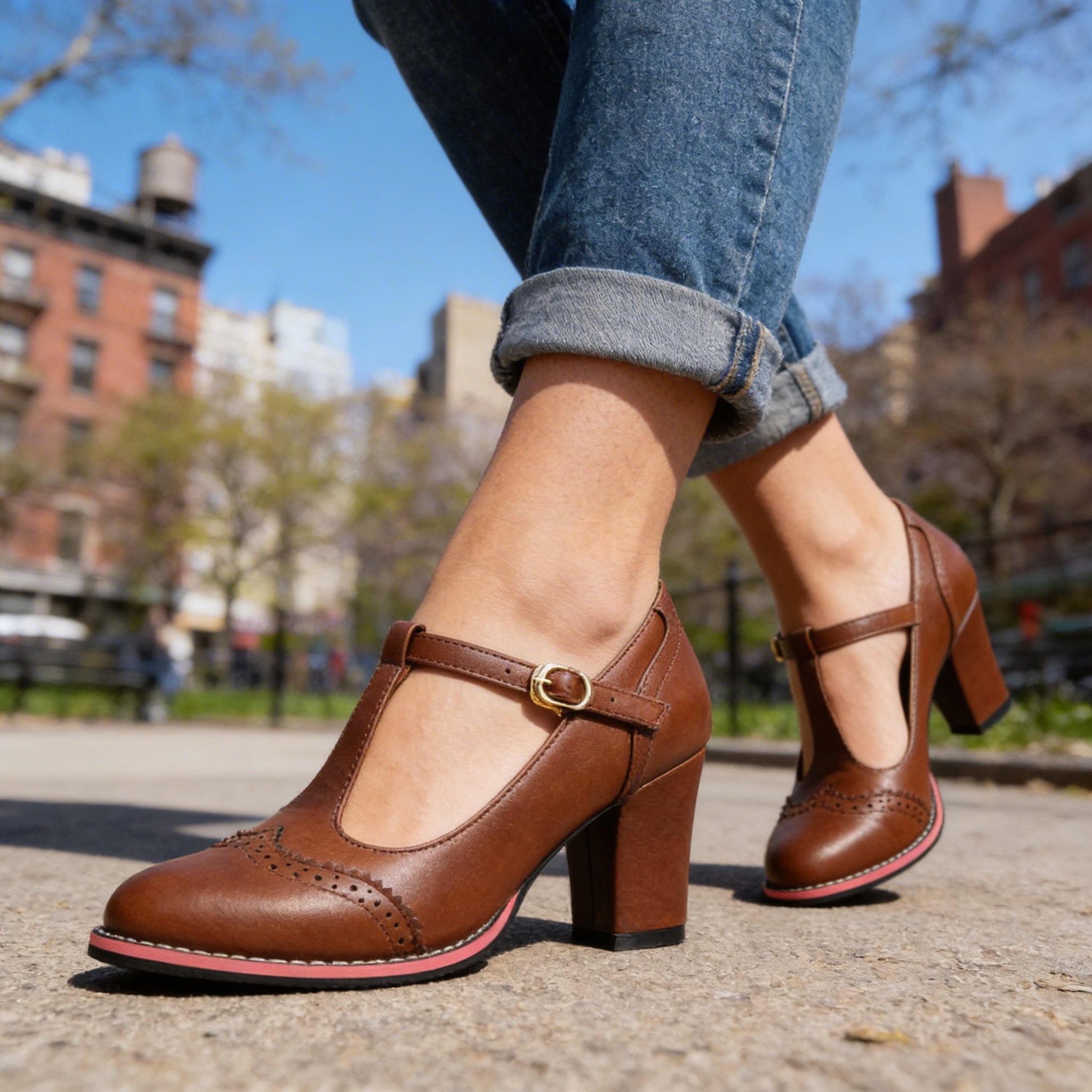 Ottavia | T-Strap Brogue Mary Jane Heel