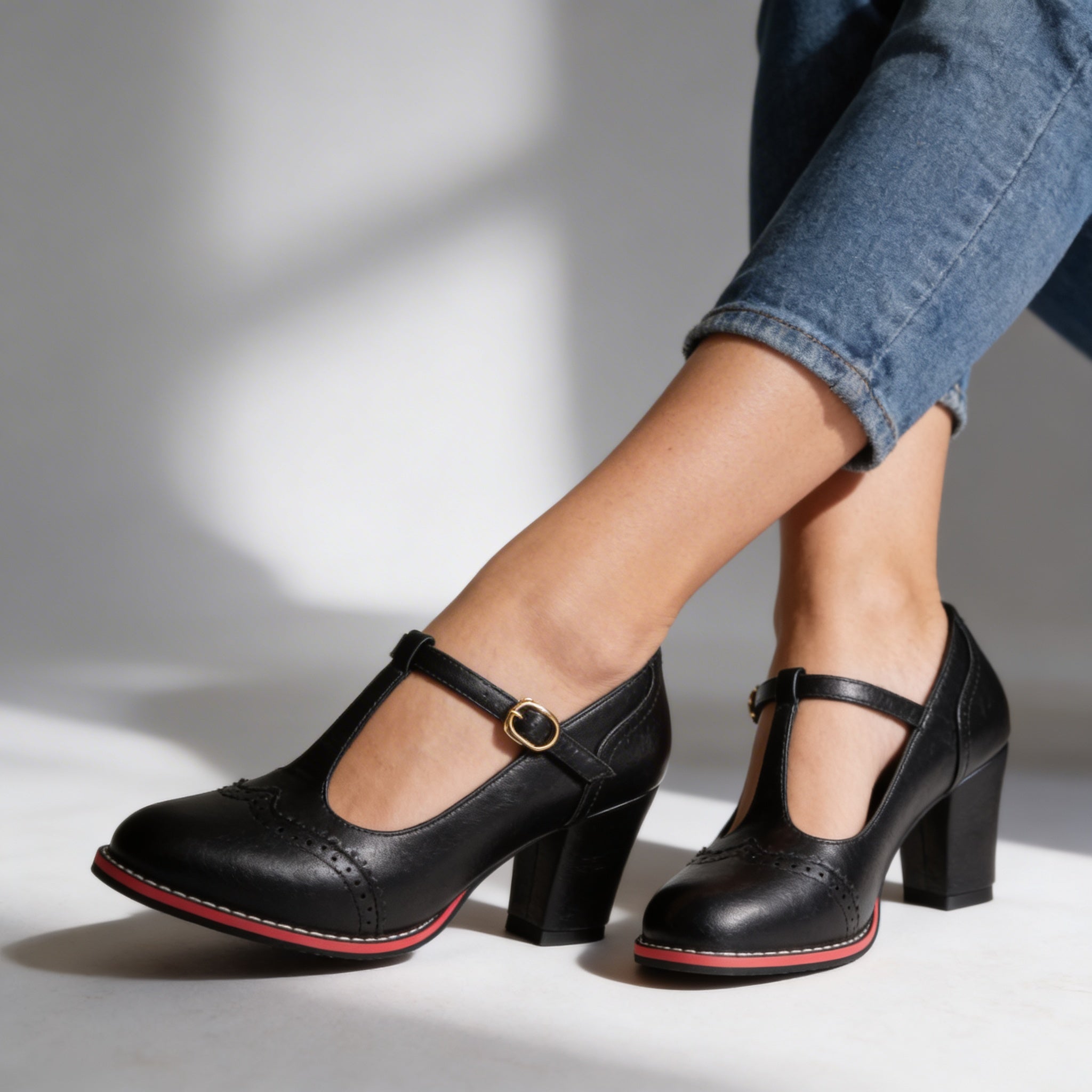 Ottavia | T-Strap Brogue Mary Jane Heel