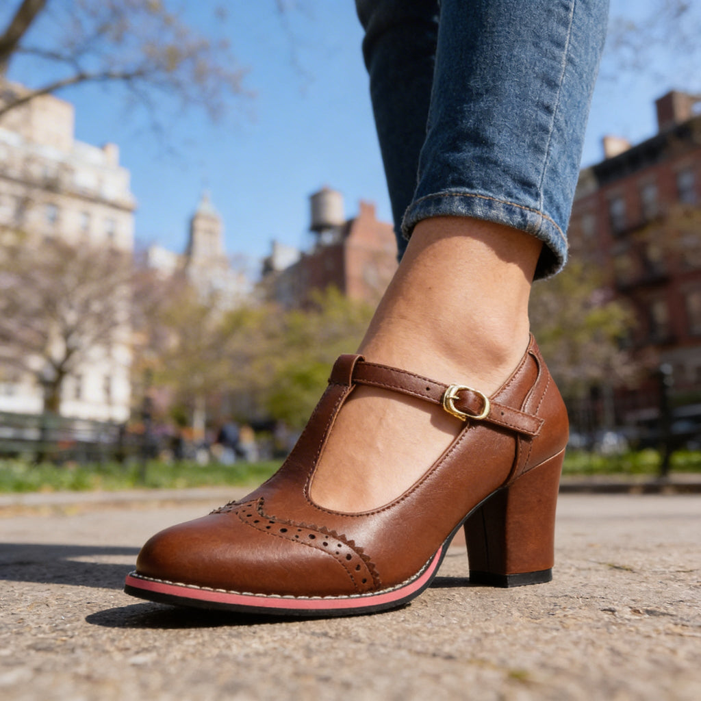 Ottavia | T-Strap Brogue Mary Jane Heel
