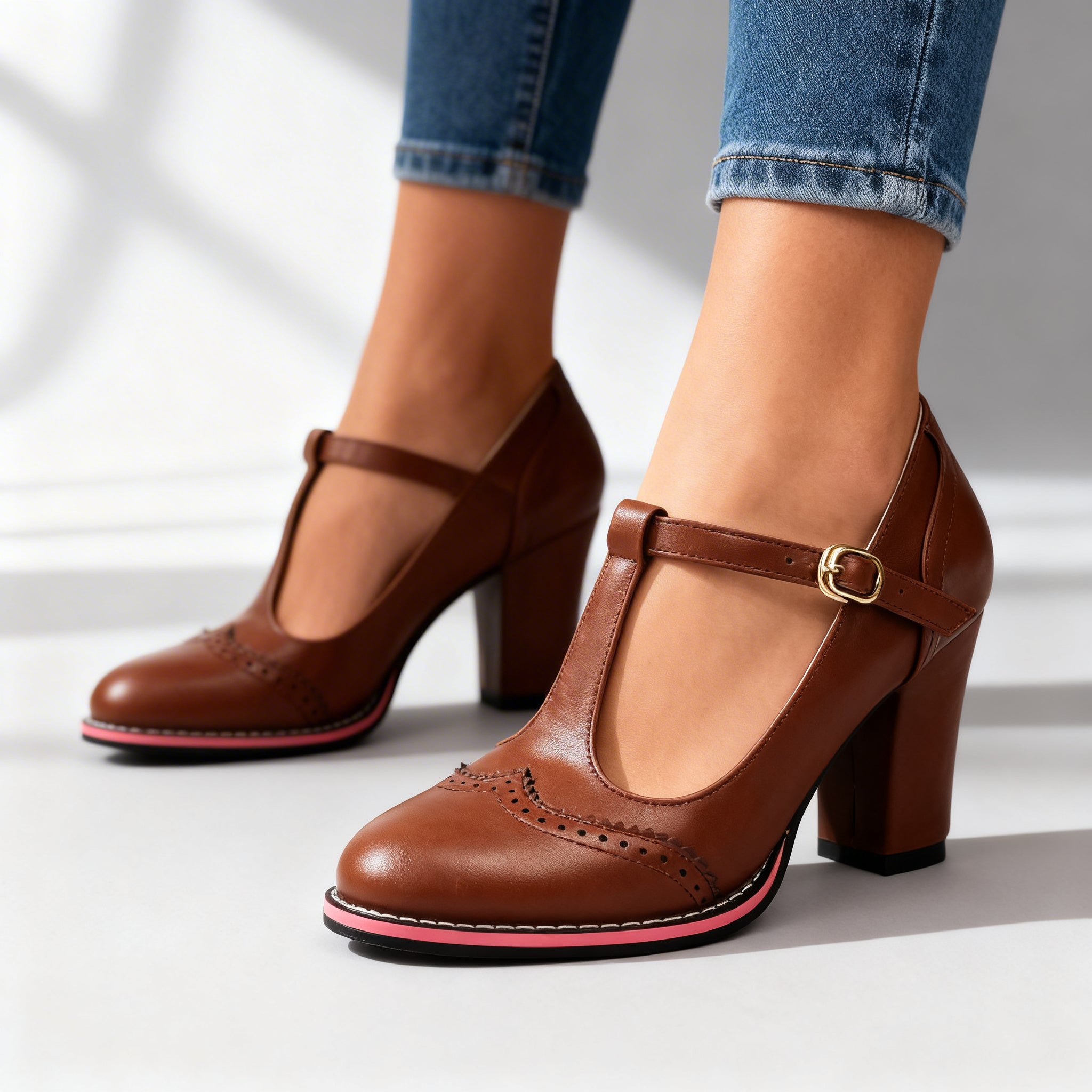 Ottavia | T-Strap Brogue Mary Jane Heel
