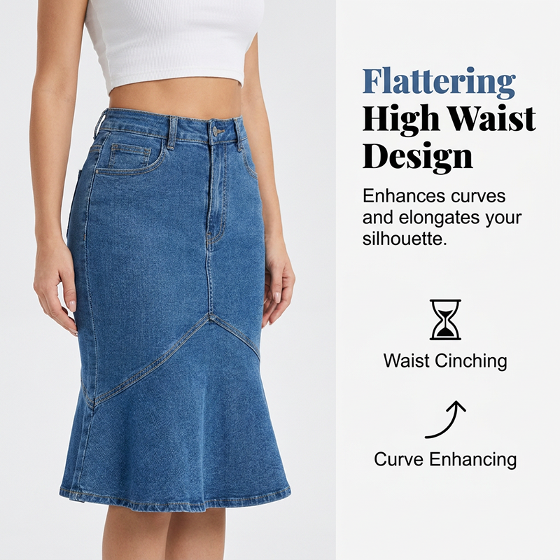 Sia | High-Waist Denim Midi Skirt