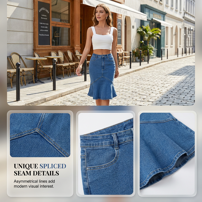 Sia | High-Waist Denim Midi Skirt