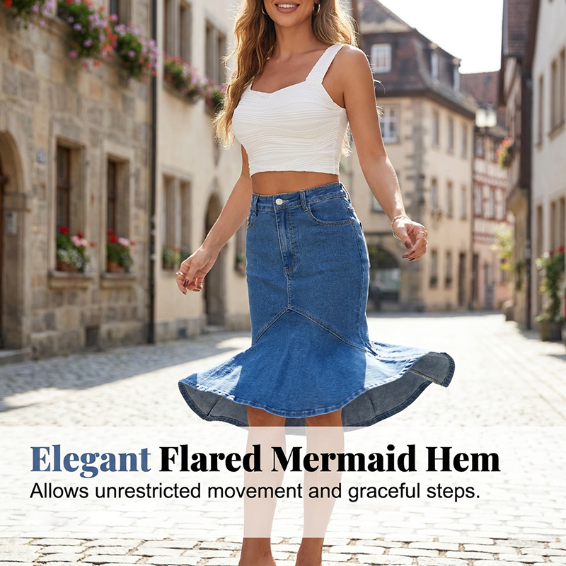 Sia | High-Waist Denim Midi Skirt