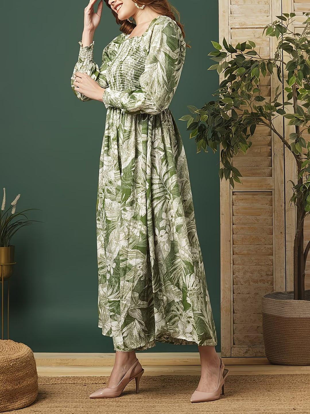 Women's Midi Dress with Botanical Print