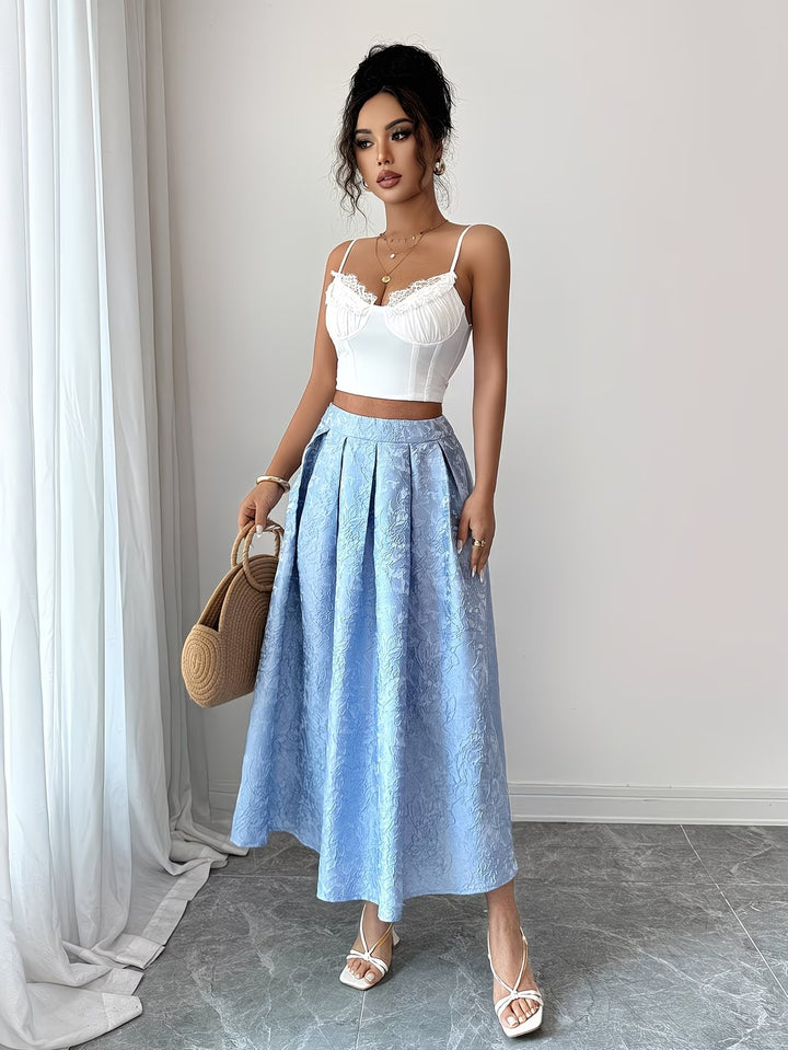 Women's Midi Skirt with Textured Floral Pattern