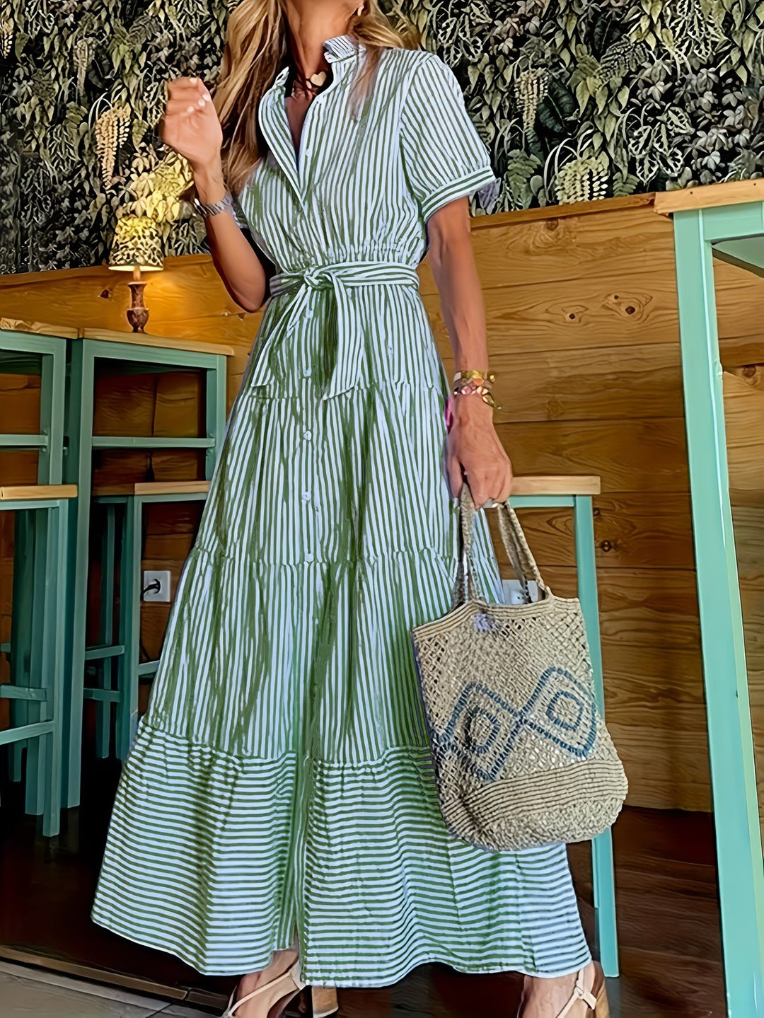 Women's Striped Maxi Shirt Dress