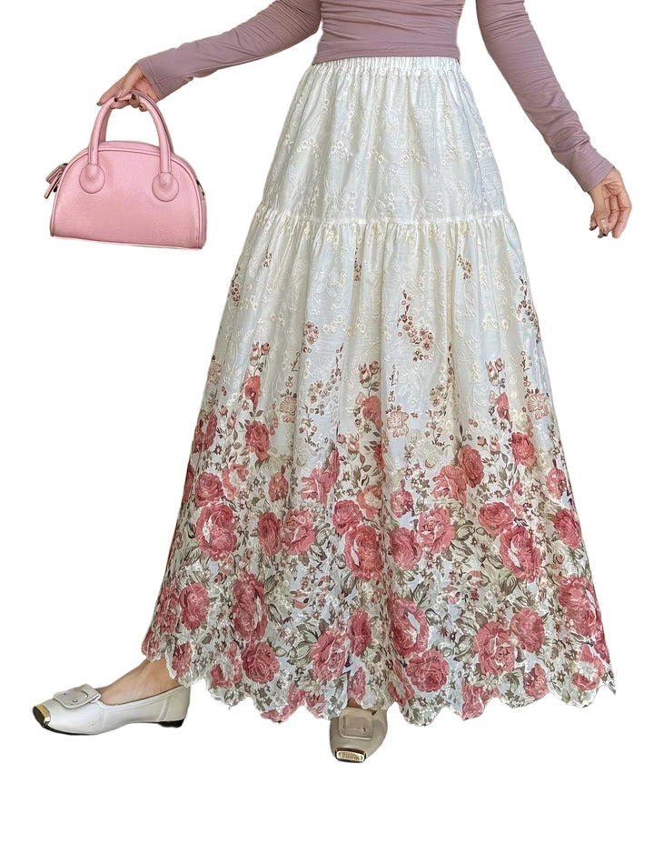Women's Tiered Maxi Skirt with Floral Pattern